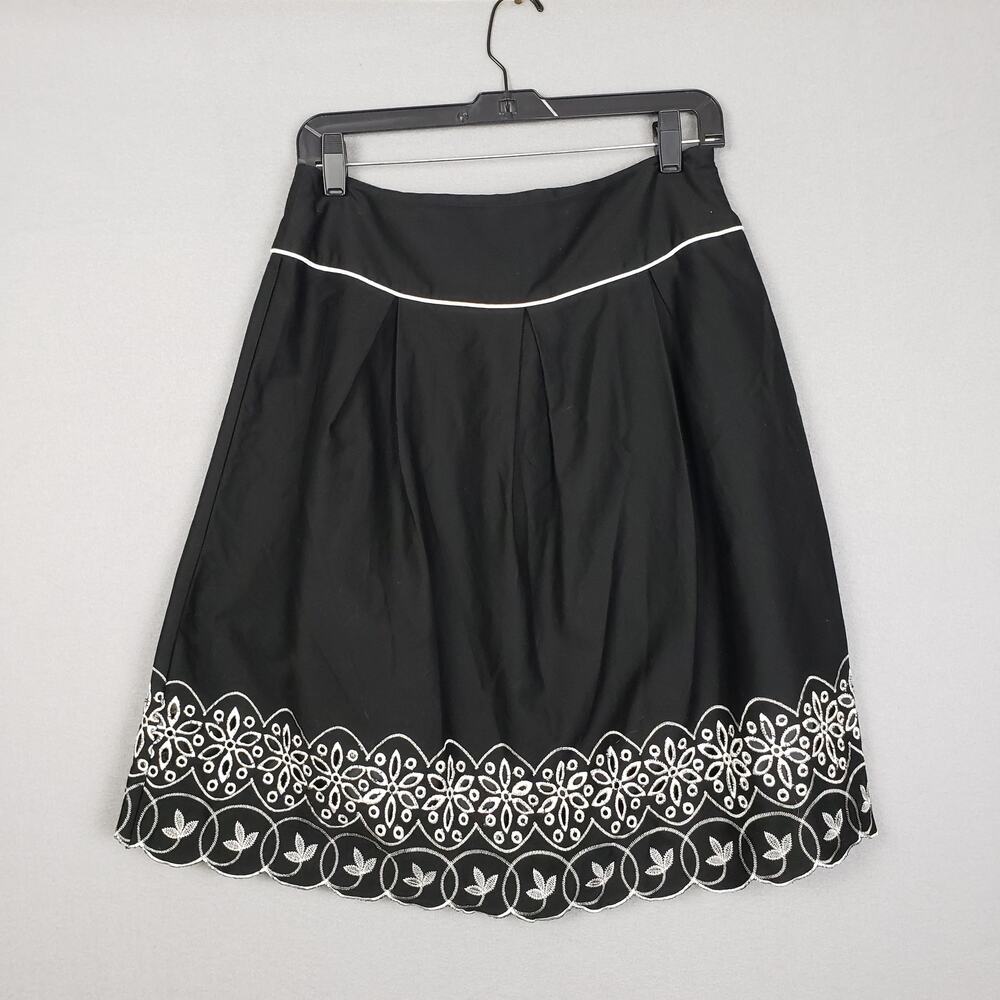 Petite Sophisticate S Petite A-Line Skirt Black Embroidered Scallop Hem Modest